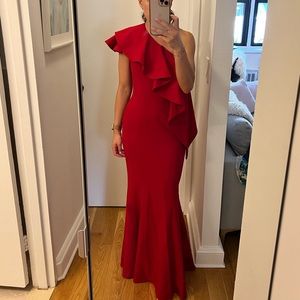 Red one shoulder gown